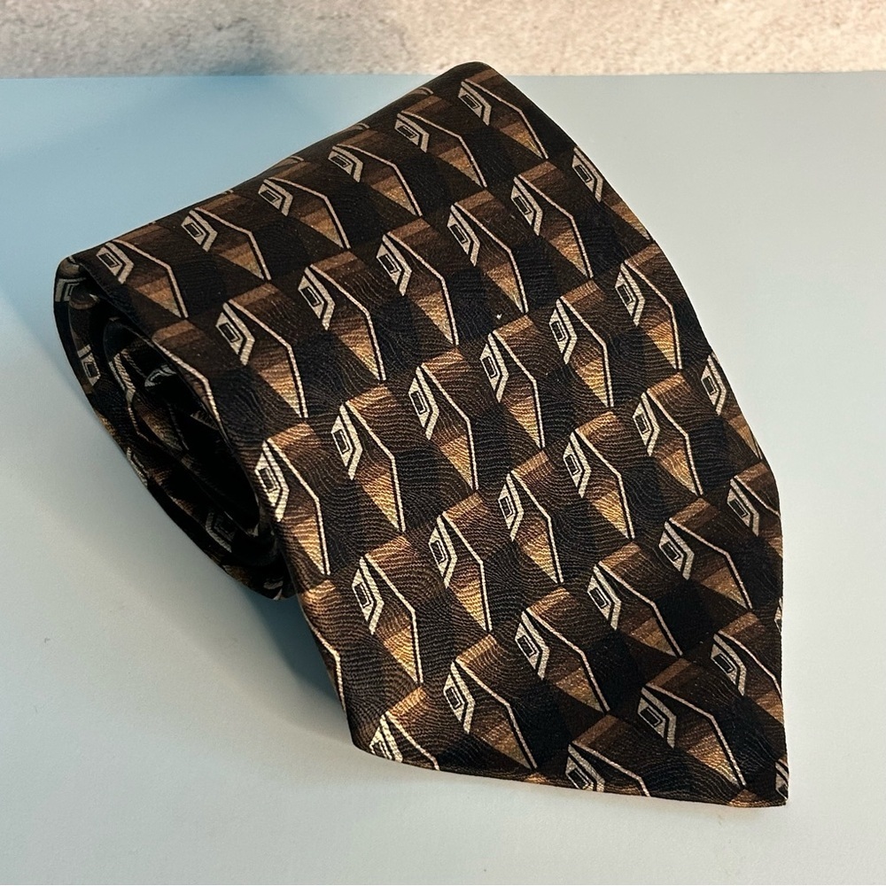 Hill Archer Geometric Black and Brown 56” Silk Tie